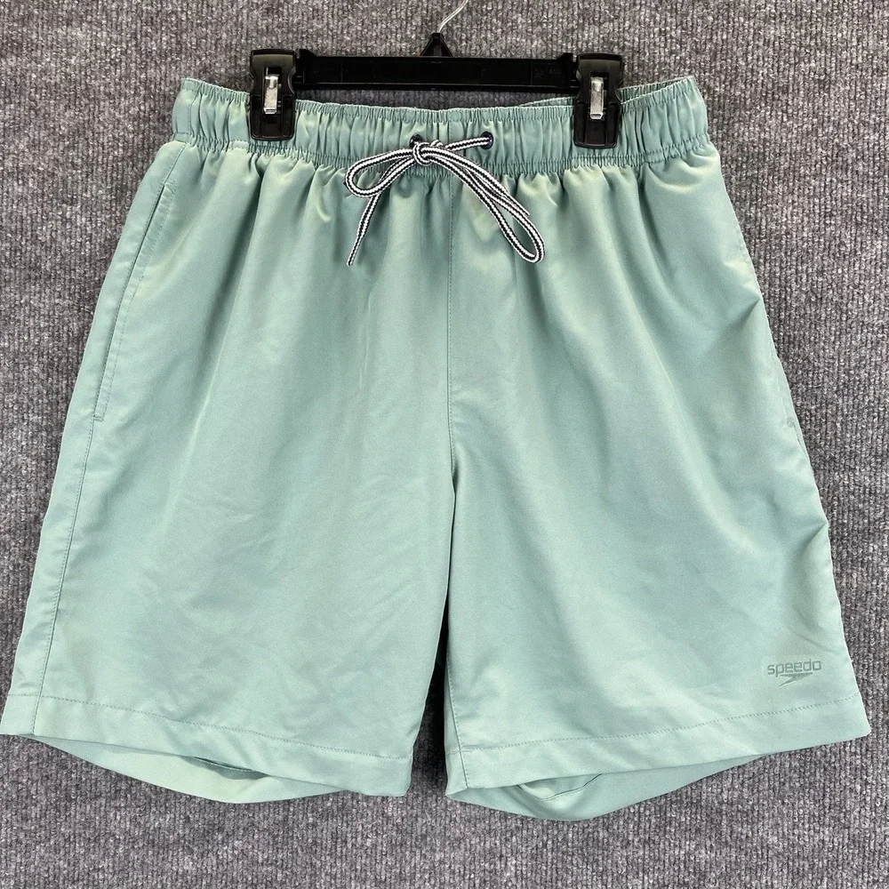 Speedo Shorts Men's Small Light Green Swim Trunks Elastic Waist Drawstring Lined